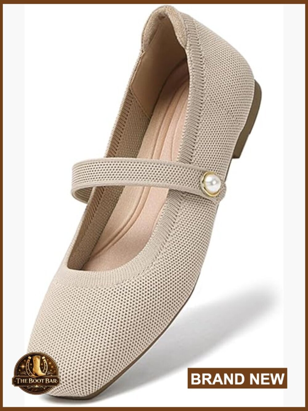 Square Toe Knit Ballet Flats Mary Jane Work Business Casual Shoes